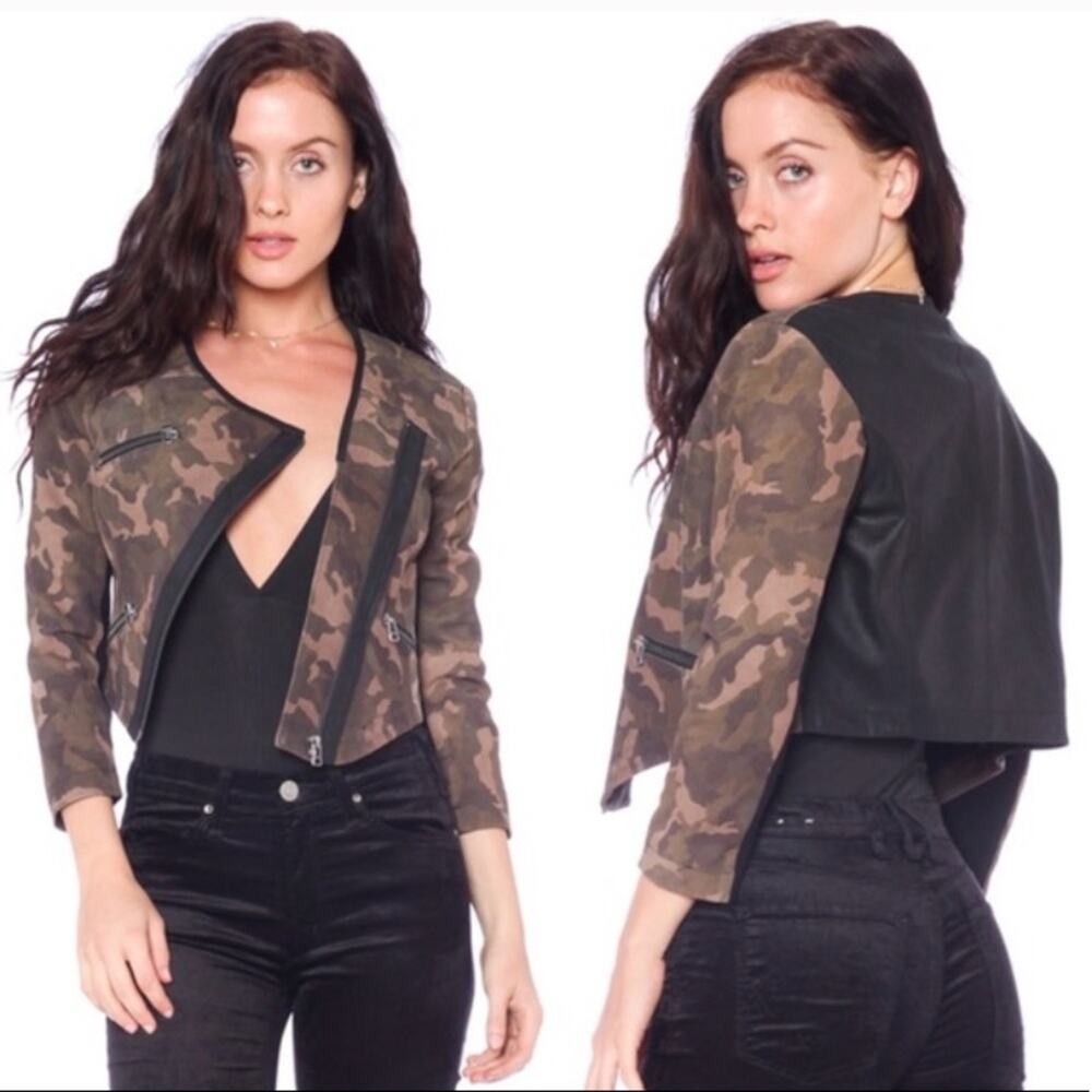 Cut25 cropped lamb leather Camo Army jacket‎ Asymmetrical